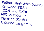 Pa0rdt-Mini-Whip (oben) Kenwood TS820 ICOM 706 MKIIG MFJ-Autotuner Diamond SX-600 Antenne Langdraht